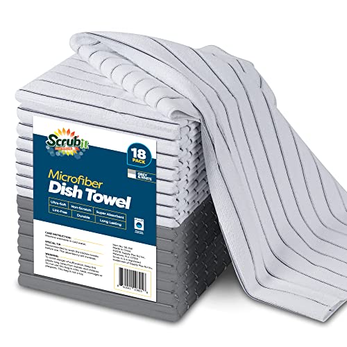 SCRUBIT Microfiber Kitchen Towels 18 Pack 18 x 26 Absorbent Durable Dish Towels Grey White - Image 2