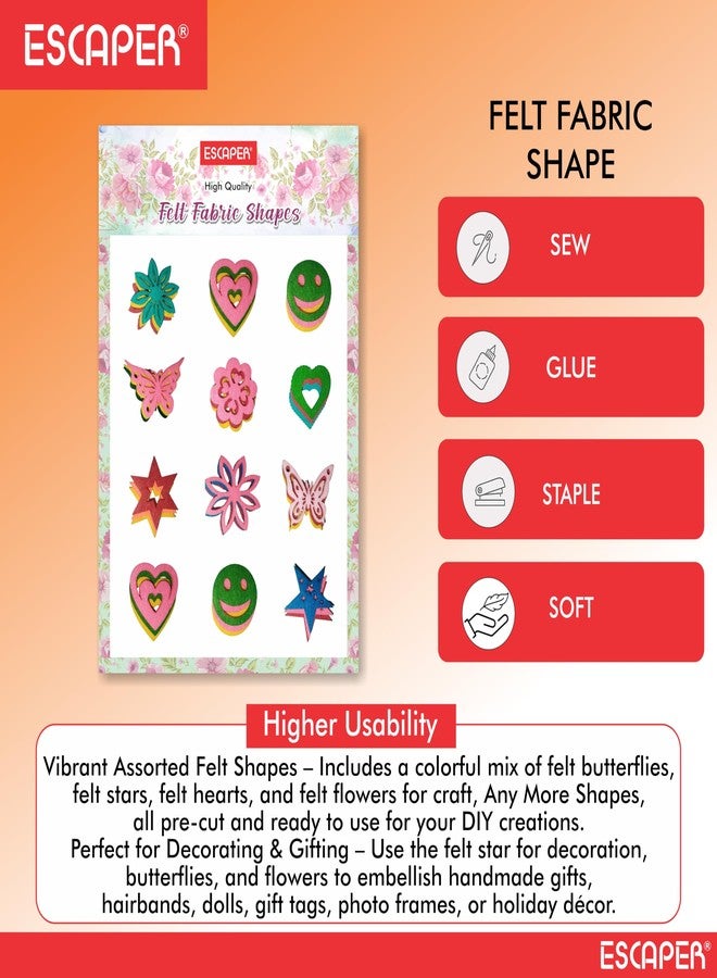 ESCAPER مجموعة أشكال متنوعة من اللباد للأعمال الحرفية من إسكيبر (عبوة من 36 قطعة في 10 أشكال) فراشات ونجوم وقلوب وزهور ملونة مقطوعة مسبقًا من اللباد، بالإضافة إلى العديد من الأشكال الأخرى للأعمال الحرفية وصناعة البطاقات والتطريز ومشاريع الزينة اليدوية. - Image 4