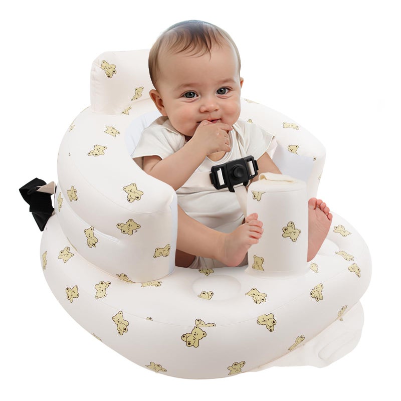 EKEPE Inflatable Baby Seat with Harness for Babies 3 Months & Up, Baby Floor Chair for Sitting Up, Baby Seats for Infants, Blow Up Baby Chair with Built in Air Pump - Bear - Image 1