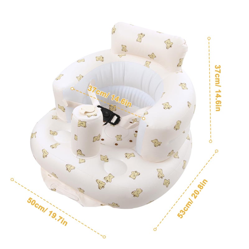 EKEPE Inflatable Baby Seat with Harness for Babies 3 Months & Up, Baby Floor Chair for Sitting Up, Baby Seats for Infants, Blow Up Baby Chair with Built in Air Pump - Bear - Image 2