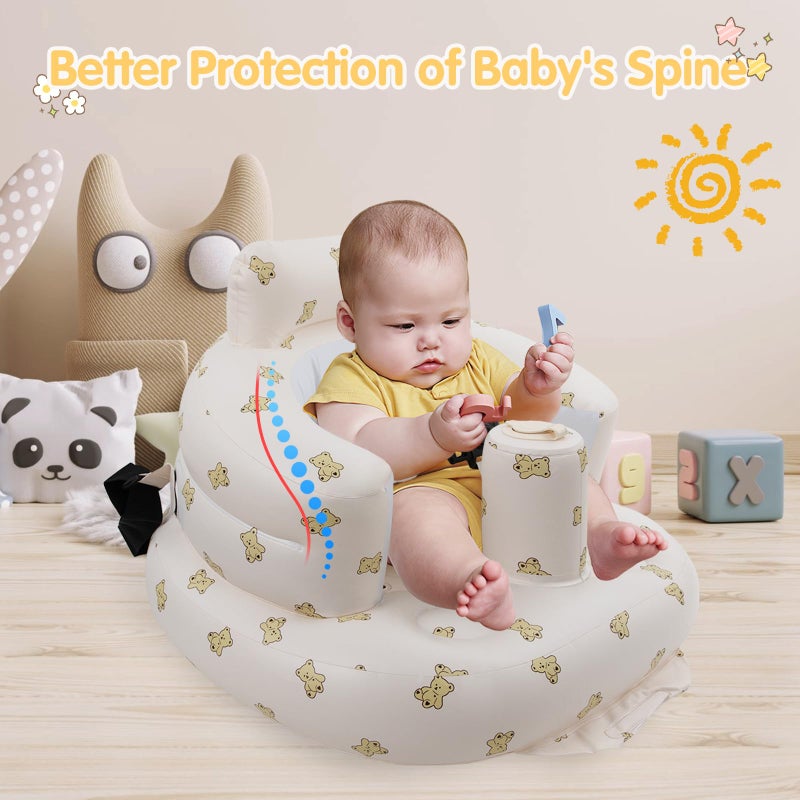 EKEPE Inflatable Baby Seat with Harness for Babies 3 Months & Up, Baby Floor Chair for Sitting Up, Baby Seats for Infants, Blow Up Baby Chair with Built in Air Pump - Bear - Image 4