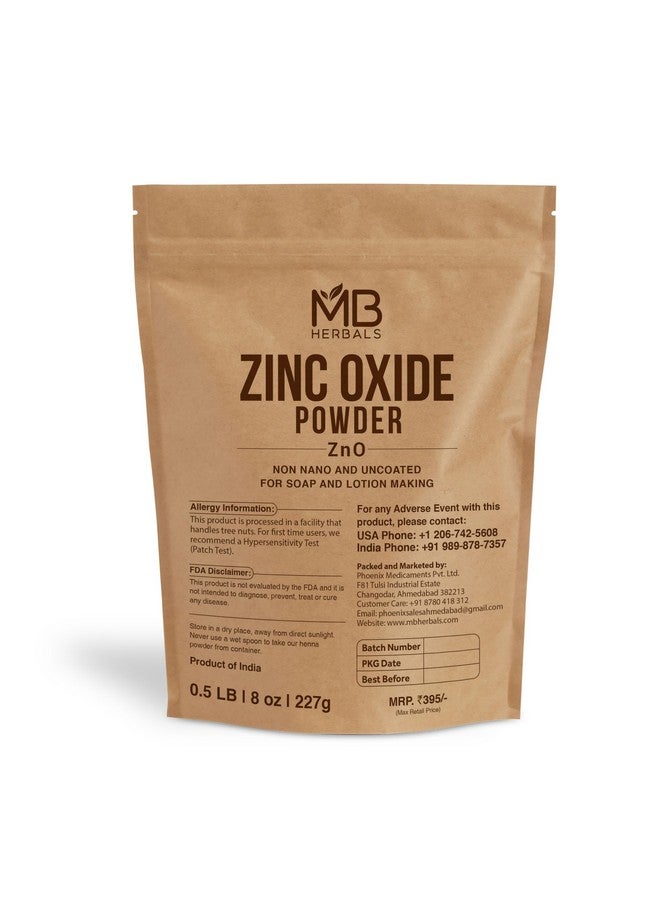 MB Herbals Zinc Oxide Powder 8 Oz | Uncoated & Non-Nano | Pharmaceutical Grade | For Diy Sunscreen Lotion & Diaper Rash Cream