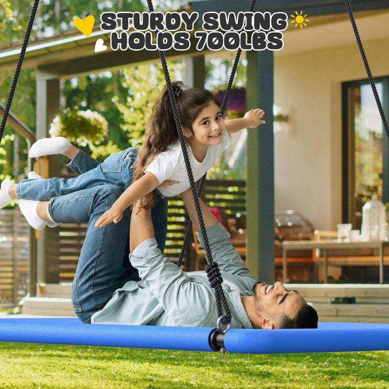 Trekassy 60" Extra Large Rectangle Tree Swing - Heavy Duty 700lb Capacity, Waterproof Platform for Kids & Adults with Complete Installation Kit & 2 Tree Straps - Blue (Patented) - Image 5