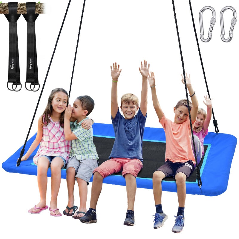 Trekassy 60" Extra Large Rectangle Tree Swing - Heavy Duty 700lb Capacity, Waterproof Platform for Kids & Adults with Complete Installation Kit & 2 Tree Straps - Blue (Patented) - Image 1
