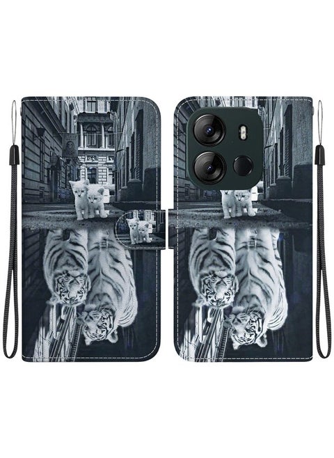 Case Cover For For Tecno Spark Go 2023 / Pop 7 Pro Crystal Texture Colored Drawing Leather Phone Case(Cat Tiger Reflection)