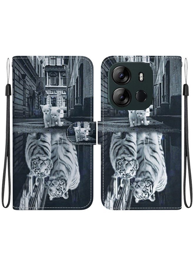 HuHa - Case Cover For For Tecno Spark Go 2023 / Pop 7 Pro Crystal Texture Colored Drawing Leather Phone Case(Cat Tiger Reflection) - Image 1