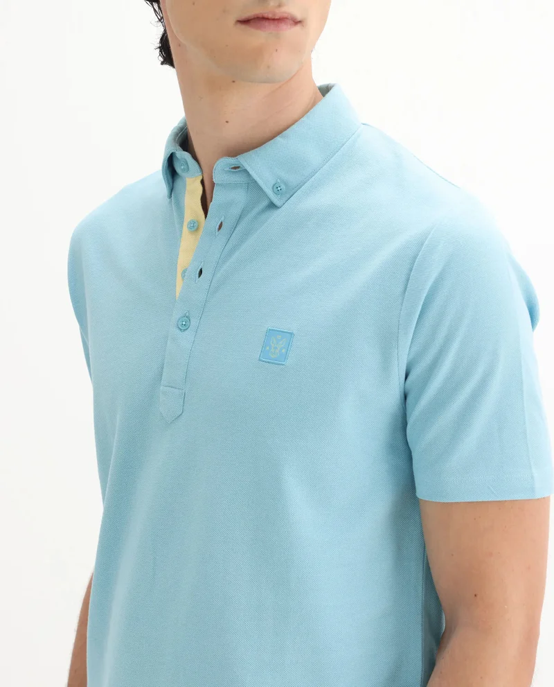 Rare Rabbit Rare Rabbit Men's Herval Light Blue Cotton Fabric Collared Neck Half Sleeves Polo T-Shirt