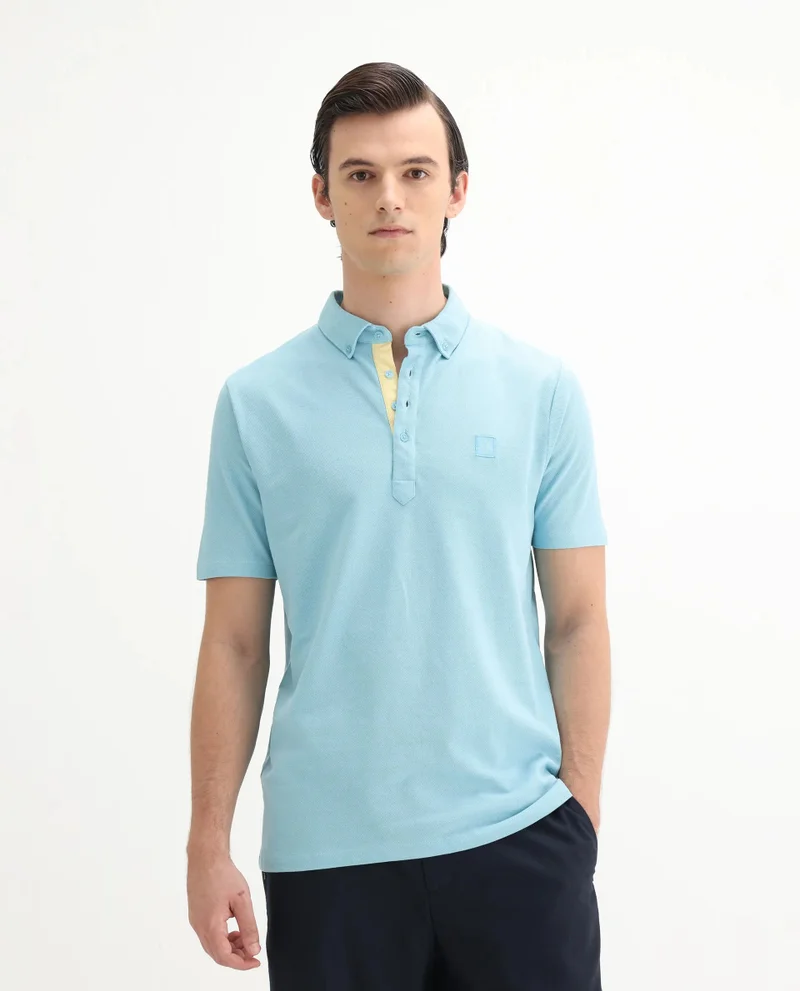 Rare Rabbit Rare Rabbit Men's Herval Light Blue Cotton Fabric Collared Neck Half Sleeves Polo T-Shirt