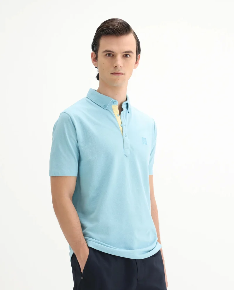 Rare Rabbit Rare Rabbit Men's Herval Light Blue Cotton Fabric Collared Neck Half Sleeves Polo T-Shirt