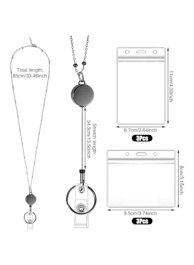 MOXO 3 ID Badge Holder with Lanyard Retractable Office Work ID Card Badge Holder Stainless Steel Waterproof Set for Driver's License or Press Card - Image 2