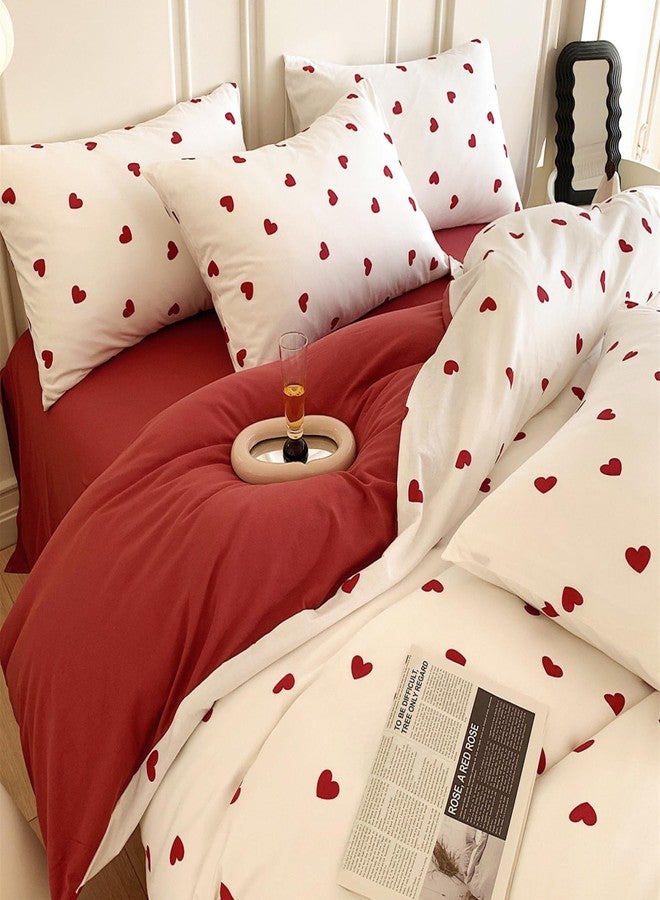 Bildenly Twin Size Duvet Cover Red Love Heart on Side A, Pure Red on Side B, Comforter Cover Soft & Lightweight Microfiber Quilt Cover with Zipper Closure and 1 Pillowcase - Image 4