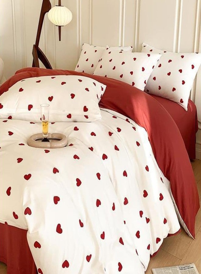 Bildenly Twin Size Duvet Cover Red Love Heart on Side A, Pure Red on Side B, Comforter Cover Soft & Lightweight Microfiber Quilt Cover with Zipper Closure and 1 Pillowcase - Image 2