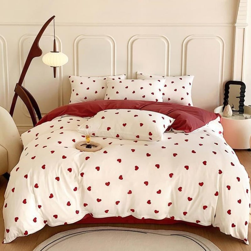 Bildenly Twin Size Duvet Cover Red Love Heart on Side A, Pure Red on Side B, Comforter Cover Soft & Lightweight Microfiber Quilt Cover with Zipper Closure and 1 Pillowcase - Image 1