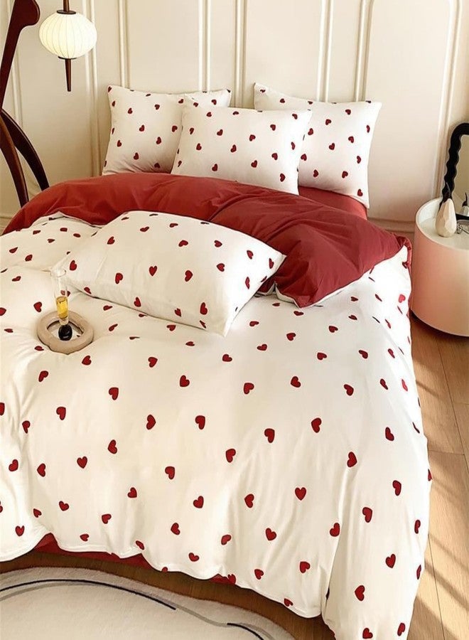 Bildenly Twin Size Duvet Cover Red Love Heart on Side A, Pure Red on Side B, Comforter Cover Soft & Lightweight Microfiber Quilt Cover with Zipper Closure and 1 Pillowcase - Image 3