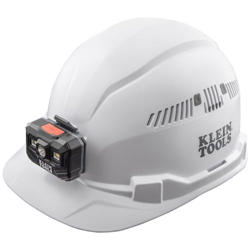 Klein Tools 60113RL Hard Hat, Rechargeable Headlamp, Vented, Cap Style, Padded Self-Wicking Odor-Resistant Sweatband, White - Image 1