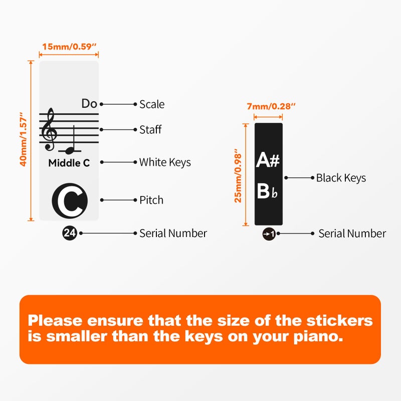 runzoos 2 Sheets Piano Keyboard Stickers for 88/76/61/54/49 Keys, Transparent and Removable Piano Stickers for Beginners and Kids, Keyboard Letters Labels Notes Guide (Black) - Image 2