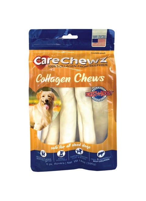 حلوى مضغ الكلاب من Pet Factory CareChewz Collagen Rovers مقاس 9 بوصات - نكهة طبيعية، 6 قطع/عبوة واحدة