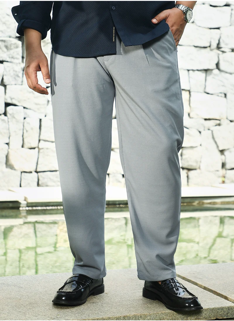 انستافاب بلس Instafab Plus Men's Coin Grey Micro-Waffle Chino Trousers For Casual Wear | Mid-Rise | Regular Fit | Drawstring Closure | Plus Size Trousers Crafted With Comfort Fit For Everyday Wear