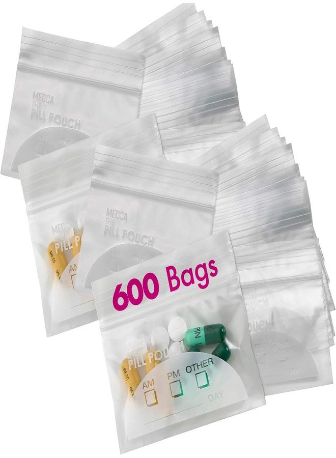MEDca Pill Pouch Bags - (Pack of 600) 3" x 2.75" - BPA Free, Poly Bag Disposable Zipper Pills Baggies, Daily AM PM Travel Medicine Organizer Storage Pouches, Best Clear Reusable with Write-on Labels - Image 1