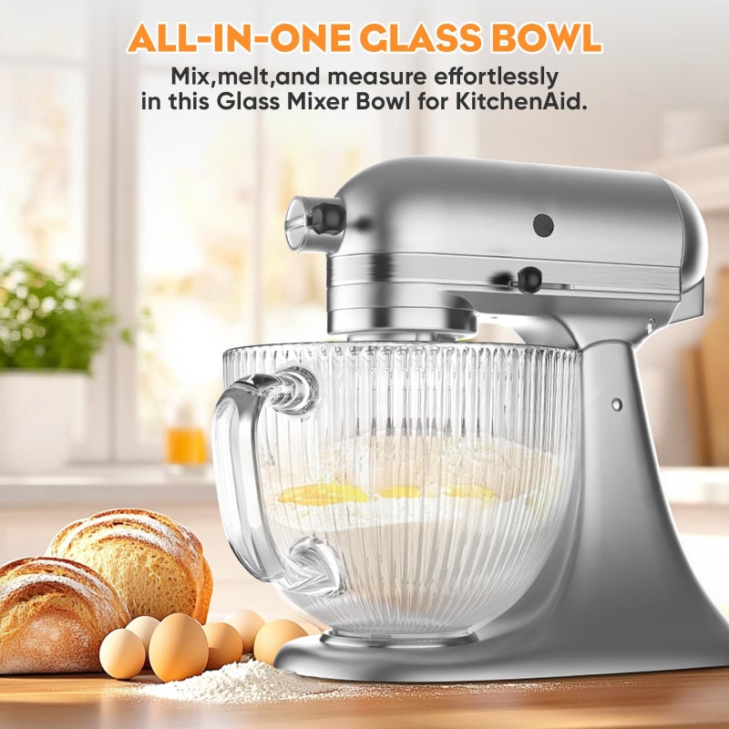 Cofun Glass Mixer Bowl for Kitchenaid Tilt-Head Stand Mixers 4.5-5 Quart, 5 qt Mixing Bowl Replacement for Kitchen aid with Measurement Markings,Handle - Image 2
