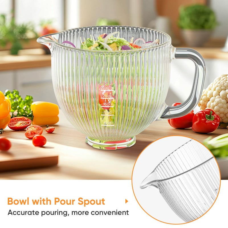Cofun Glass Mixer Bowl for Kitchenaid Tilt-Head Stand Mixers 4.5-5 Quart, 5 qt Mixing Bowl Replacement for Kitchen aid with Measurement Markings,Handle - Image 5