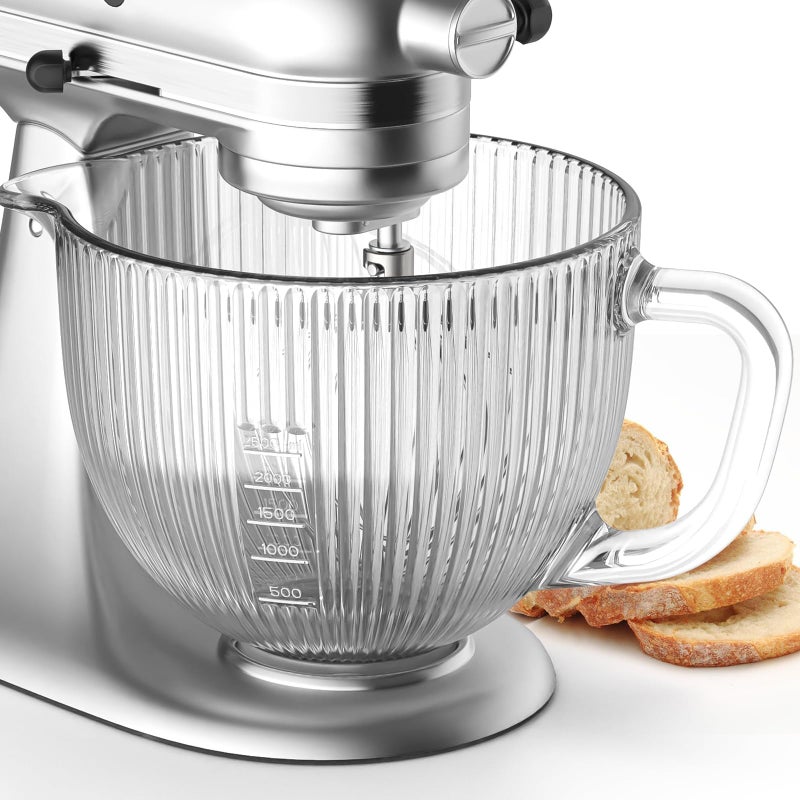 Cofun Glass Mixer Bowl for Kitchenaid Tilt-Head Stand Mixers 4.5-5 Quart, 5 qt Mixing Bowl Replacement for Kitchen aid with Measurement Markings,Handle - Image 1