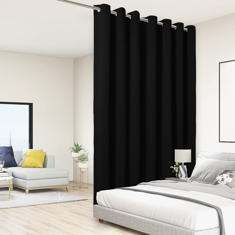 BONZER Extra Wide Room Divider Curtain Total Privacy Wall Noise Reducing Blackout Curtains for Patio Sliding Glass Door 108L x 150W Inch 9L x 125W ft 1 Panel Black