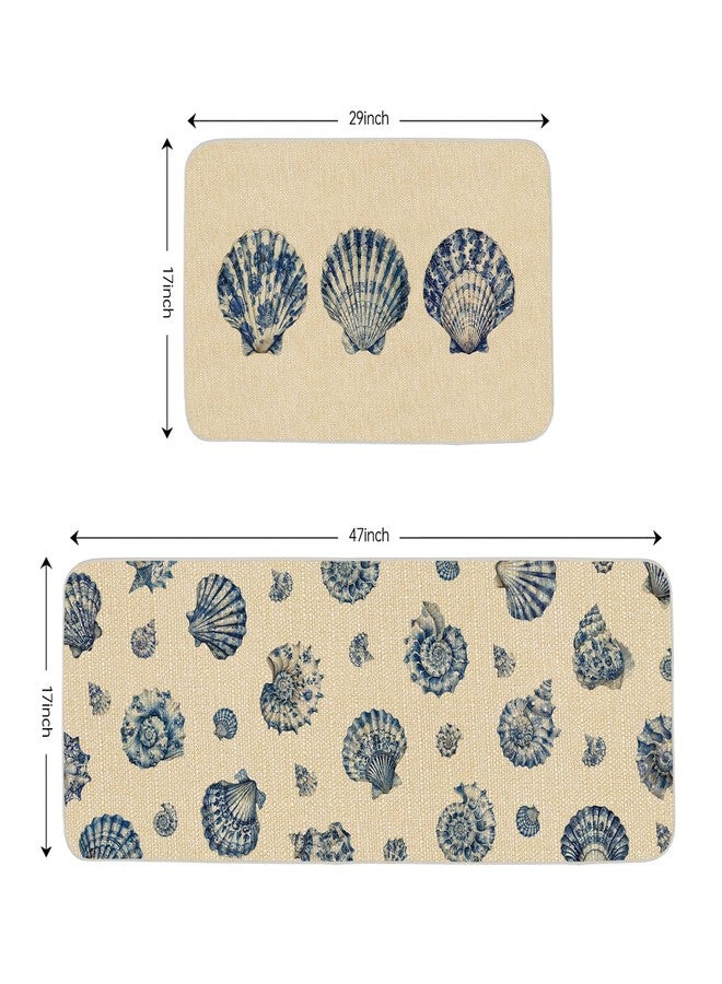 ONWAY Summer Coastal Kitchen Rugs Set of 2 Non Slip Beach Seashell Kitchen Mat Set Washable Nautical Ocean Floor Mats Runner for Sink Kitchen Laundry Room Home Decor - Image 5