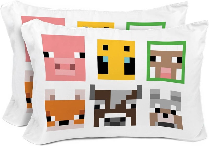Sunny Side Up Minecraft Mobs & Animals 2 Pack Reversible Pillowcases - Double Sided Pillow Covers, Kids Super Soft Creeper Bedding - Image 1