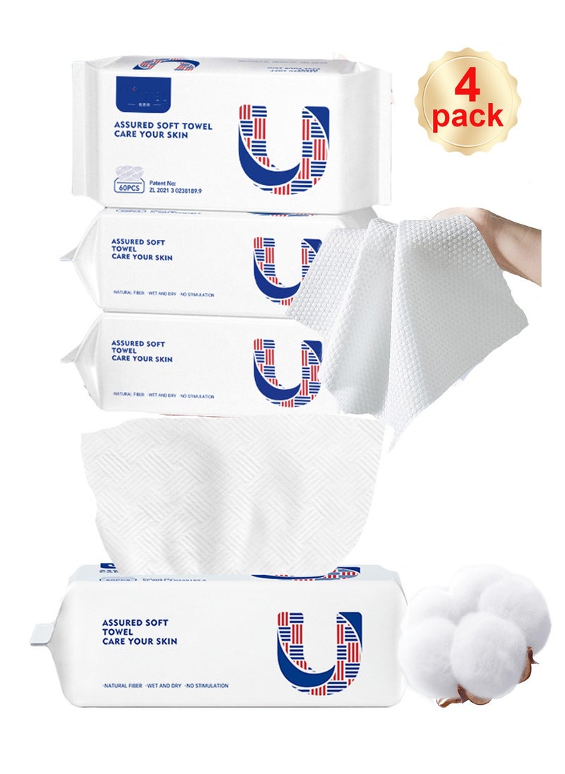 Splendors 4 Pack Disposable Face Towel Travel Towel 100% Cotton Soft Face Towels Disposable Towels Facial Washcloth Thickened Disposable Face Towelette Makeup Remover Dry Wipes Ultra Soft  - Image 1