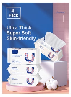 Splendors 4 Pack Disposable Face Towel Travel Towel 100% Cotton Soft Face Towels Disposable Towels Facial Washcloth Thickened Disposable Face Towelette Makeup Remover Dry Wipes Ultra Soft  - Image 2