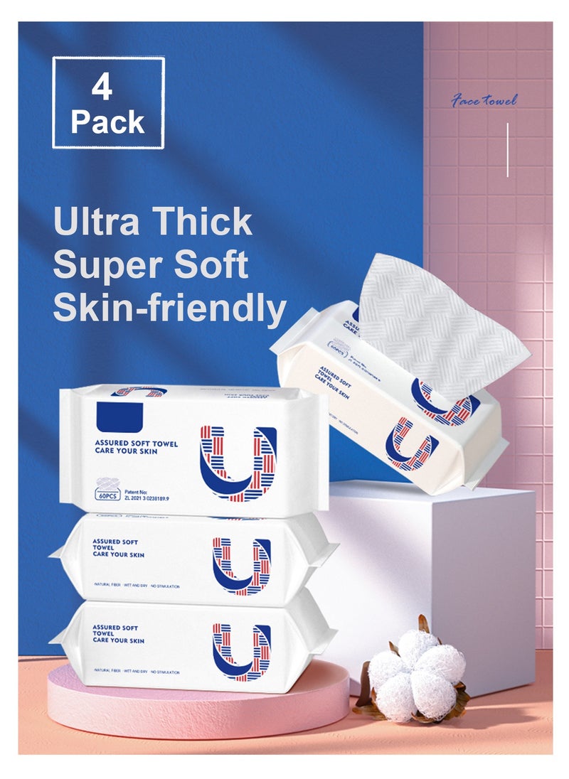 Splendors 4 Pack Disposable Face Towel Travel Towel 100% Cotton Soft Face Towels Disposable Towels Facial Washcloth Thickened Disposable Face Towelette Makeup Remover Dry Wipes Ultra Soft  - Image 2
