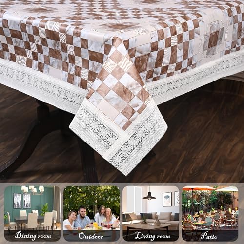 Oriental Weavers OrientalWeavers PVC Dining Table Cover - 54 x 78 in, 6 Seater Table Protector Cover - Rectangle Shape Table Cover with White Side Trim Lace, Sky Blue - Image 4