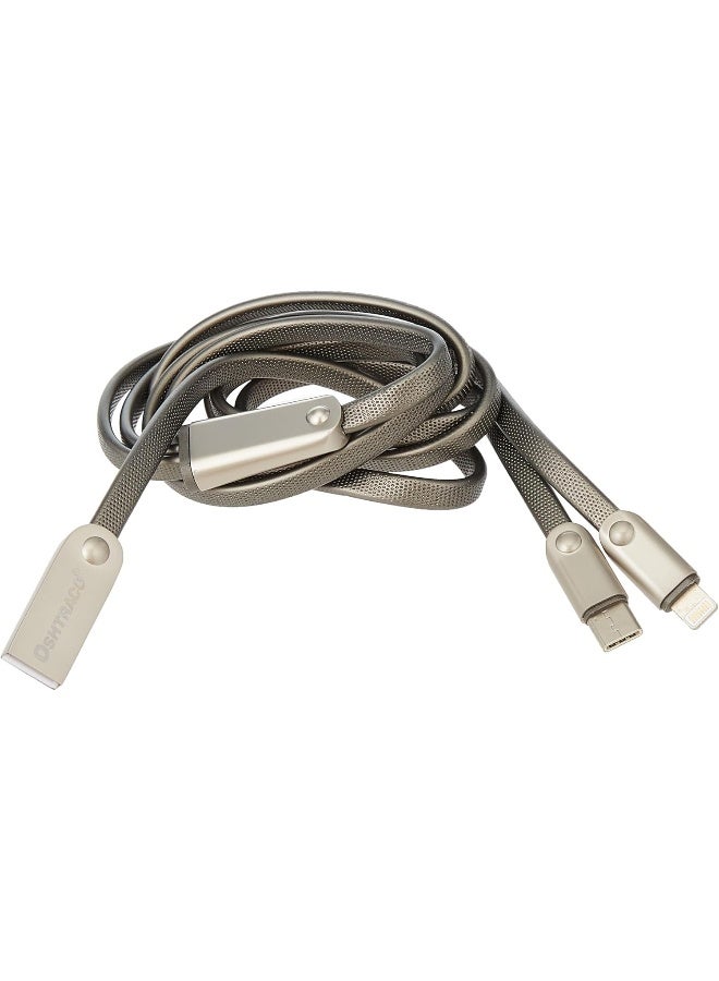 OSHTRACO كابل شحن 2 في 1 لهواتف Type C و IOS، طول الكابل 1.2 متر، فضي - Image 4