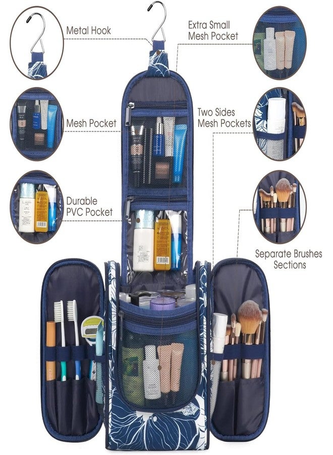 Narwey Hanging Travel Toiletries Bag Toilet Bag Cosmetic Make up Organizer for Women and Men (Medium, Blue Lotus) - Image 2