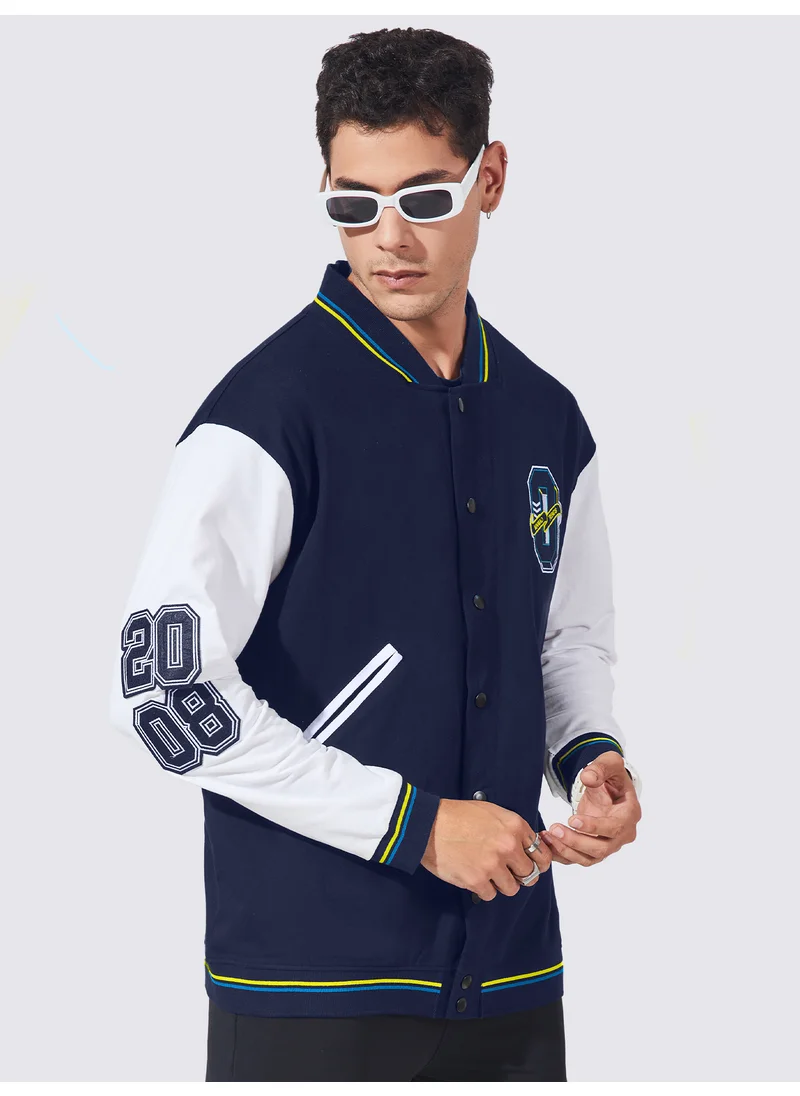 Maniac Maniac Mens High Neck Printed Fullsleeve Navy and Multicolor Loopnet Slim fit Jacket