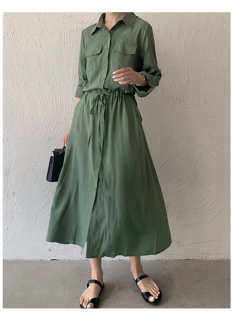 Generic - Slimming Casual Midi Shirt Dress Black - Image 1