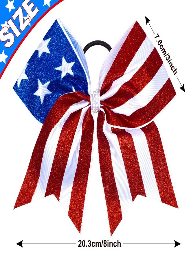 Whaline 4th of July Glitter Cheer Hair Bows 8 Inch Patriotic Cheerleader Hair Bows with Elastic Ponytail Holder Stars and Stripes Hair Tie Band Independence Day Hair Accessories for Teens, 4Pcs - Image 2