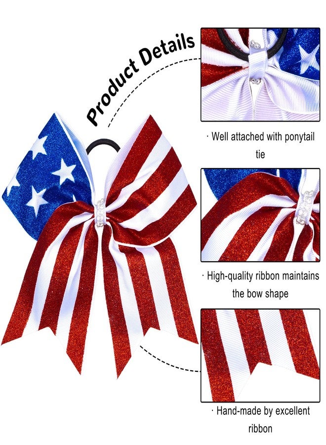 Whaline 4th of July Glitter Cheer Hair Bows 8 Inch Patriotic Cheerleader Hair Bows with Elastic Ponytail Holder Stars and Stripes Hair Tie Band Independence Day Hair Accessories for Teens, 4Pcs - Image 4