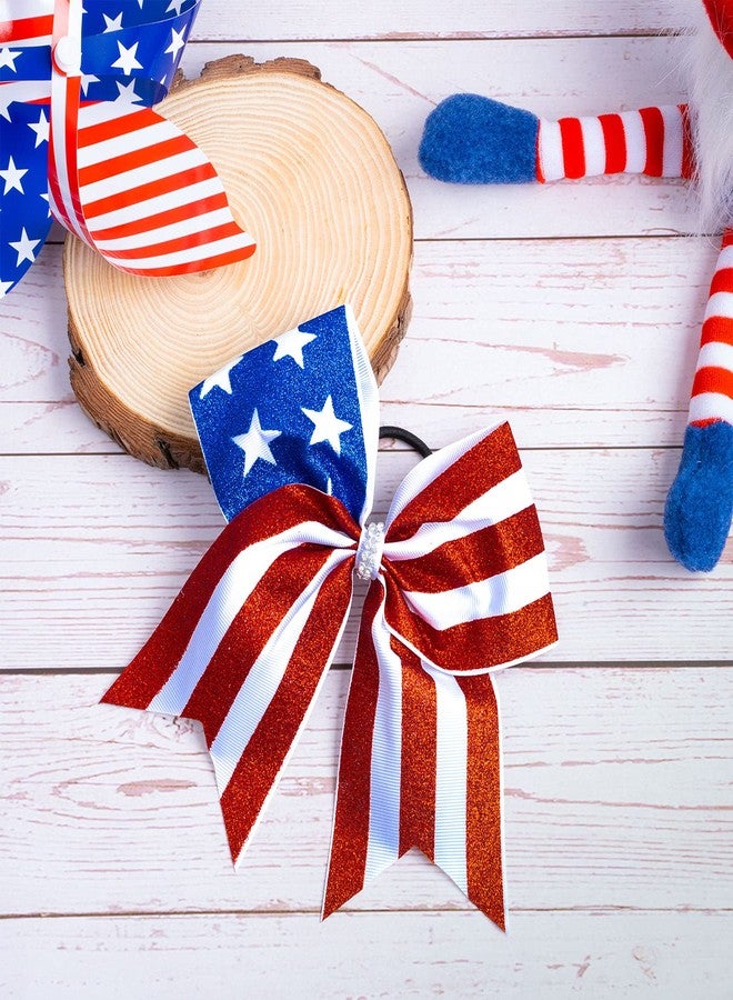 Whaline 4th of July Glitter Cheer Hair Bows 8 Inch Patriotic Cheerleader Hair Bows with Elastic Ponytail Holder Stars and Stripes Hair Tie Band Independence Day Hair Accessories for Teens, 4Pcs - Image 5