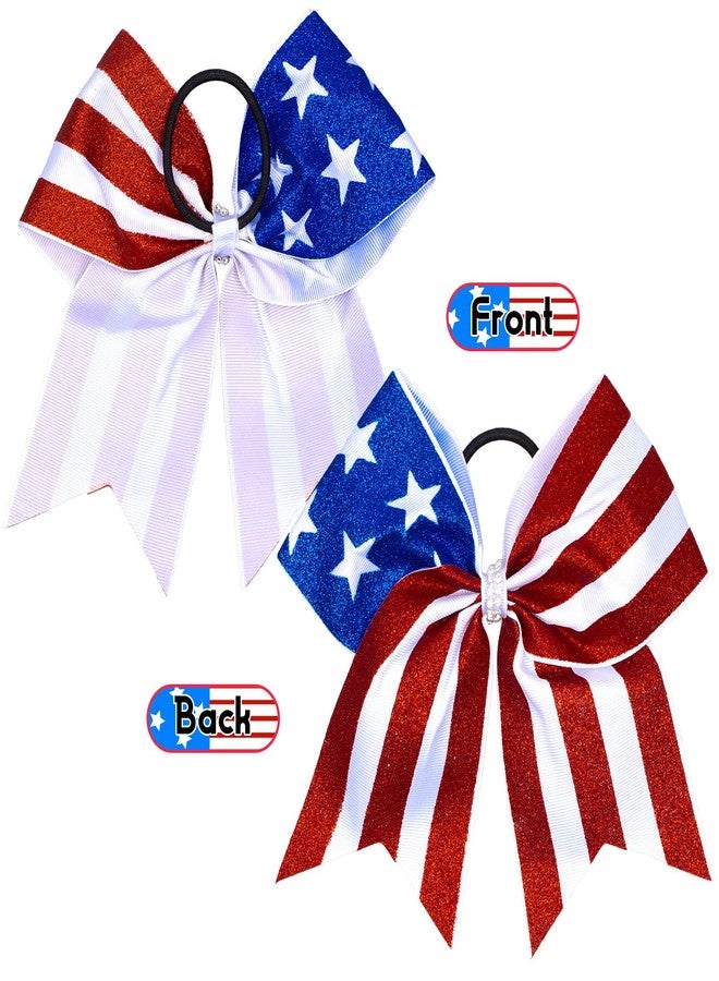 Whaline 4th of July Glitter Cheer Hair Bows 8 Inch Patriotic Cheerleader Hair Bows with Elastic Ponytail Holder Stars and Stripes Hair Tie Band Independence Day Hair Accessories for Teens, 4Pcs - Image 3
