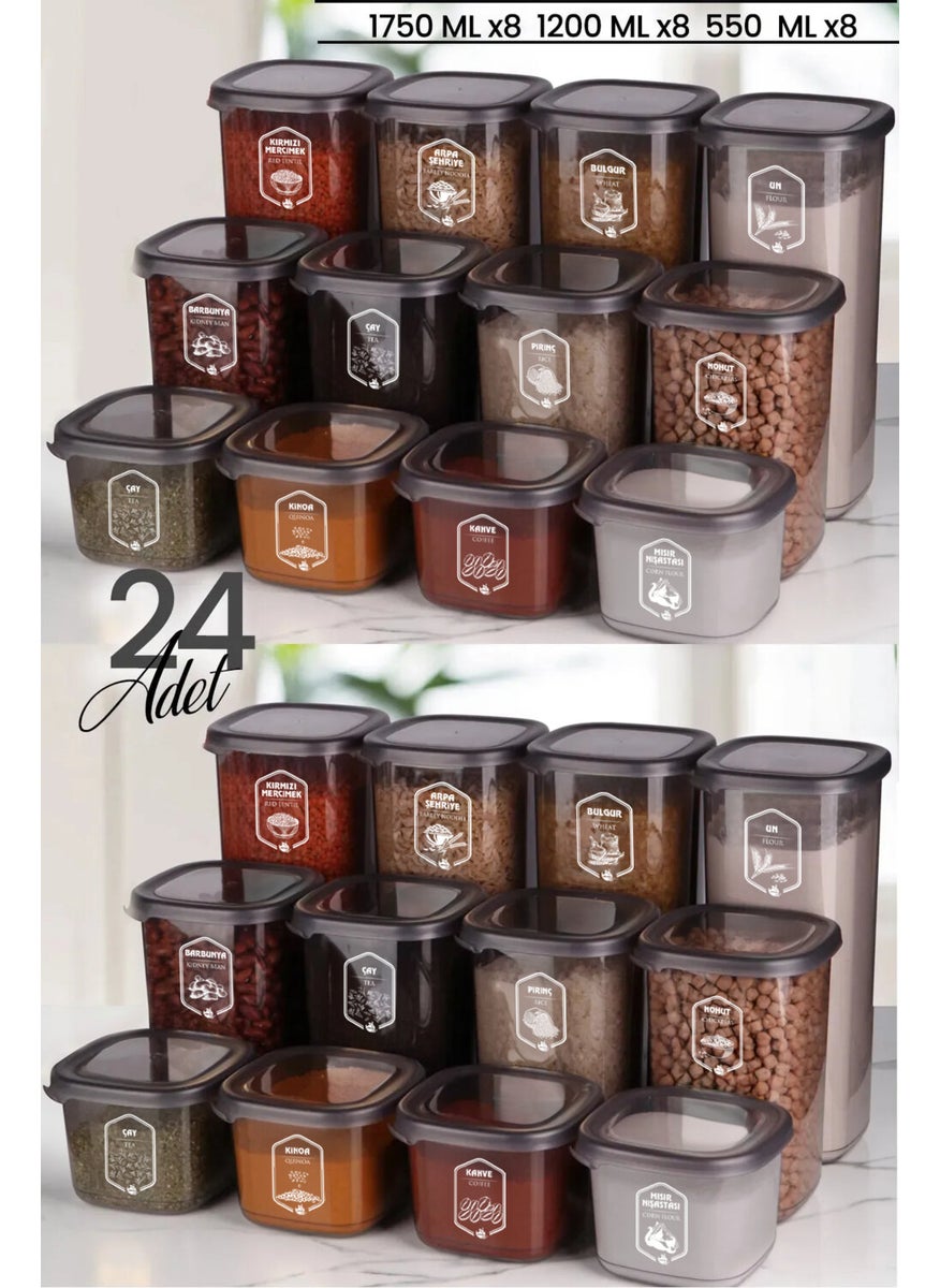 Kitchen Life مجموعة حاويات تخزين مربعة أنثراسيت 24 قطعة (1.75 لتر + 1.2 لتر + 0.55 لتر) تخزين طعام مع علامة  - Image 1