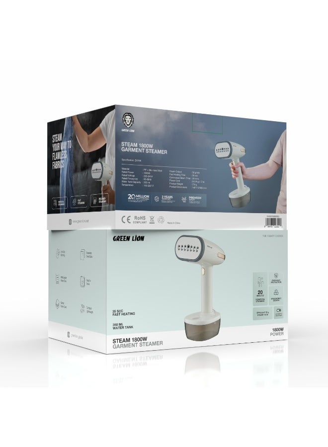 GREEN LION Garment Steamer 1800W with 20min Powerful Steaming & Efficient 32g Steam Flow / 350ml Water Tank Capacity / 35sec Fast Heating / Anti-Dry Burning / Stainless Steel Head / Gentle Fabric Care / Overheat Protection / Ergonomic Design - Beige  - Image 3