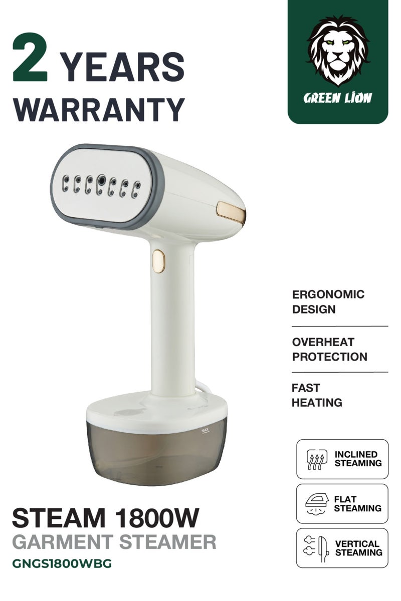 GREEN LION Garment Steamer 1800W with 20min Powerful Steaming & Efficient 32g Steam Flow / 350ml Water Tank Capacity / 35sec Fast Heating / Anti-Dry Burning / Stainless Steel Head / Gentle Fabric Care / Overheat Protection / Ergonomic Design - Beige - Image 1