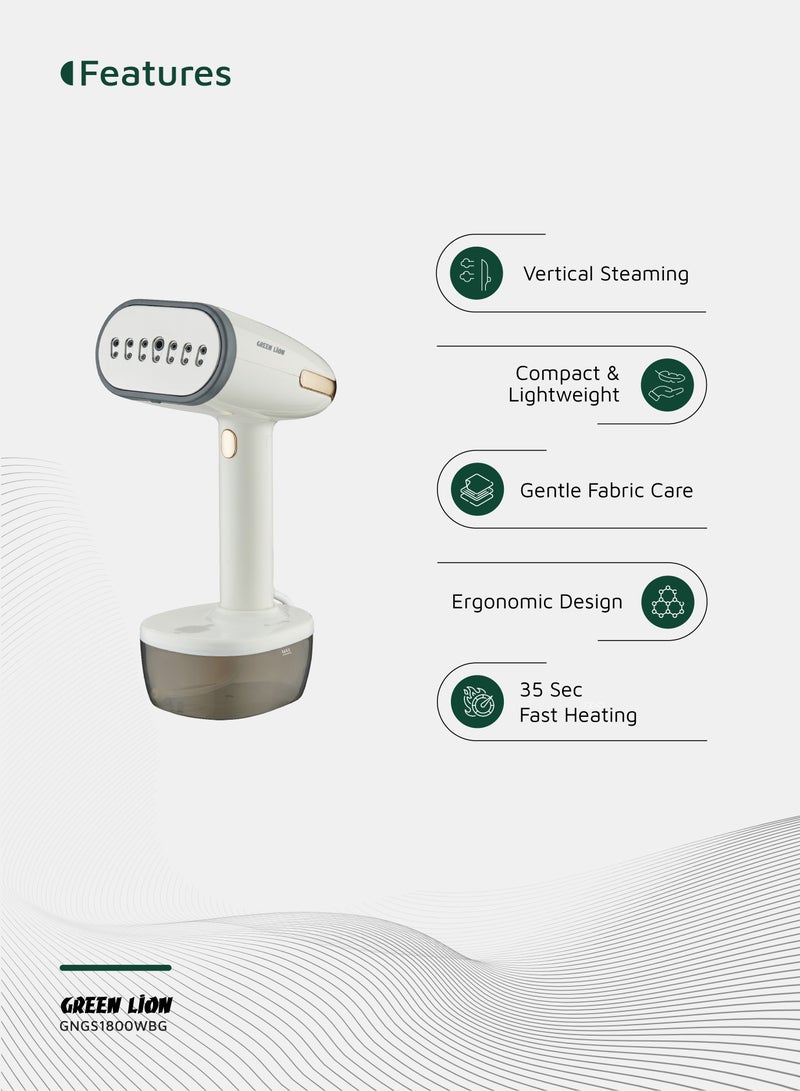 GREEN LION Garment Steamer 1800W with 20min Powerful Steaming & Efficient 32g Steam Flow / 350ml Water Tank Capacity / 35sec Fast Heating / Anti-Dry Burning / Stainless Steel Head / Gentle Fabric Care / Overheat Protection / Ergonomic Design - Beige - Image 3