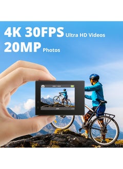 Akaso AKASO Brave 4 4K WiFi Action Camera 20MP Ultra HD with EIS 30m Underwater Waterproof Camera Remote Control 5X Zoom Video Camcorder with 2 Batteries and Accessories Kit ,Black  - Image 2