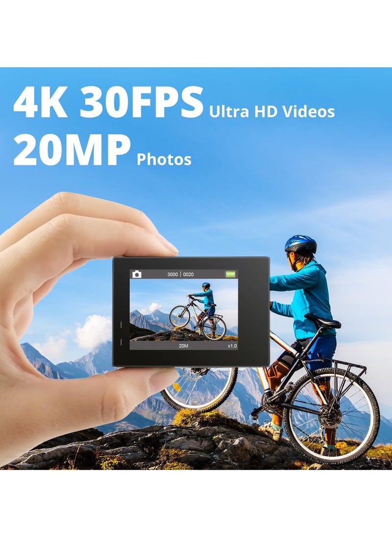 Akaso AKASO Brave 4 4K WiFi Action Camera 20MP Ultra HD with EIS 30m Underwater Waterproof Camera Remote Control 5X Zoom Video Camcorder with 2 Batteries and Accessories Kit ,Black  - Image 2