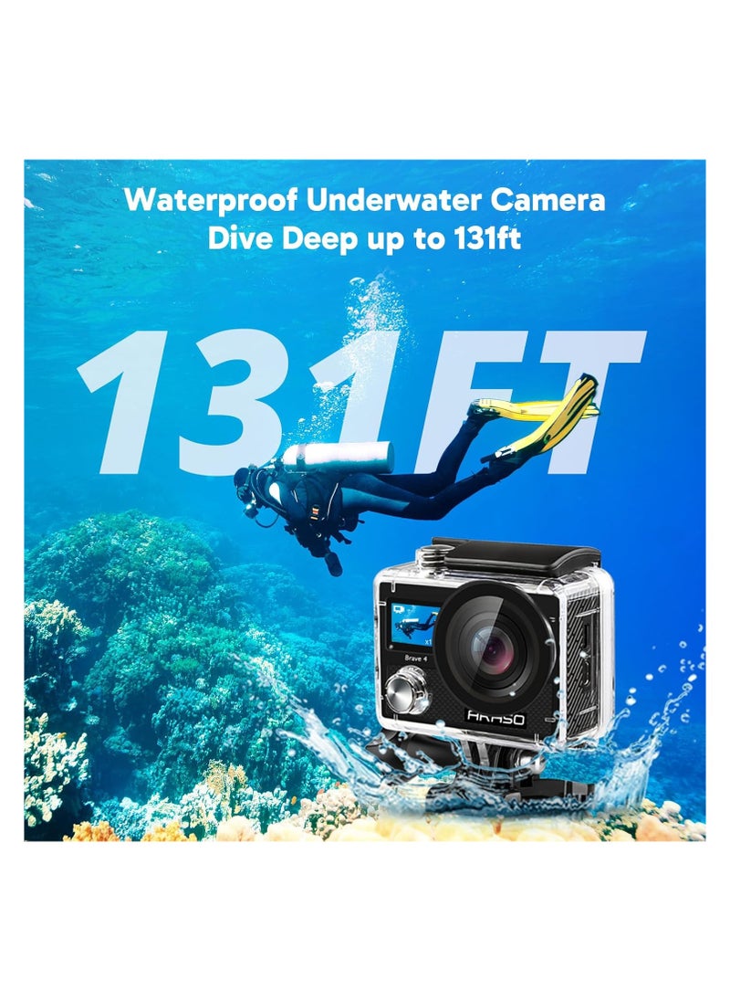 Akaso AKASO Brave 4 4K WiFi Action Camera 20MP Ultra HD with EIS 30m Underwater Waterproof Camera Remote Control 5X Zoom Video Camcorder with 2 Batteries and Accessories Kit ,Black  - Image 4