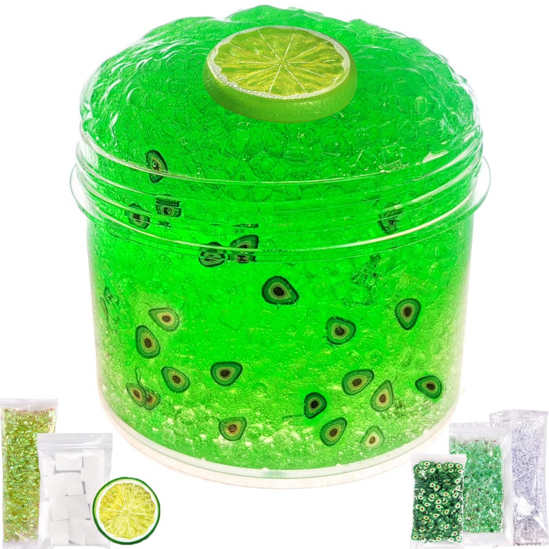 Azeperoy Premade Lemon Green Jelly Cube Glimmer Crunchy Crystal Slime Includes 6 Sets of Addins Super Soft and NonSticky Party Favors for Boys and Girls - Image 2