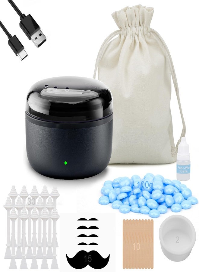 STORICANS Nose Wax Kit - Travel Wax Warmer for Hair Removal with 100g Waxs, 15 Applicators, 30 Nose Hair Sticks 2 Silicone Pots, 1 Bag Constant Temperature, 15-20 Times Black - Round | Black | Mini - Image 1